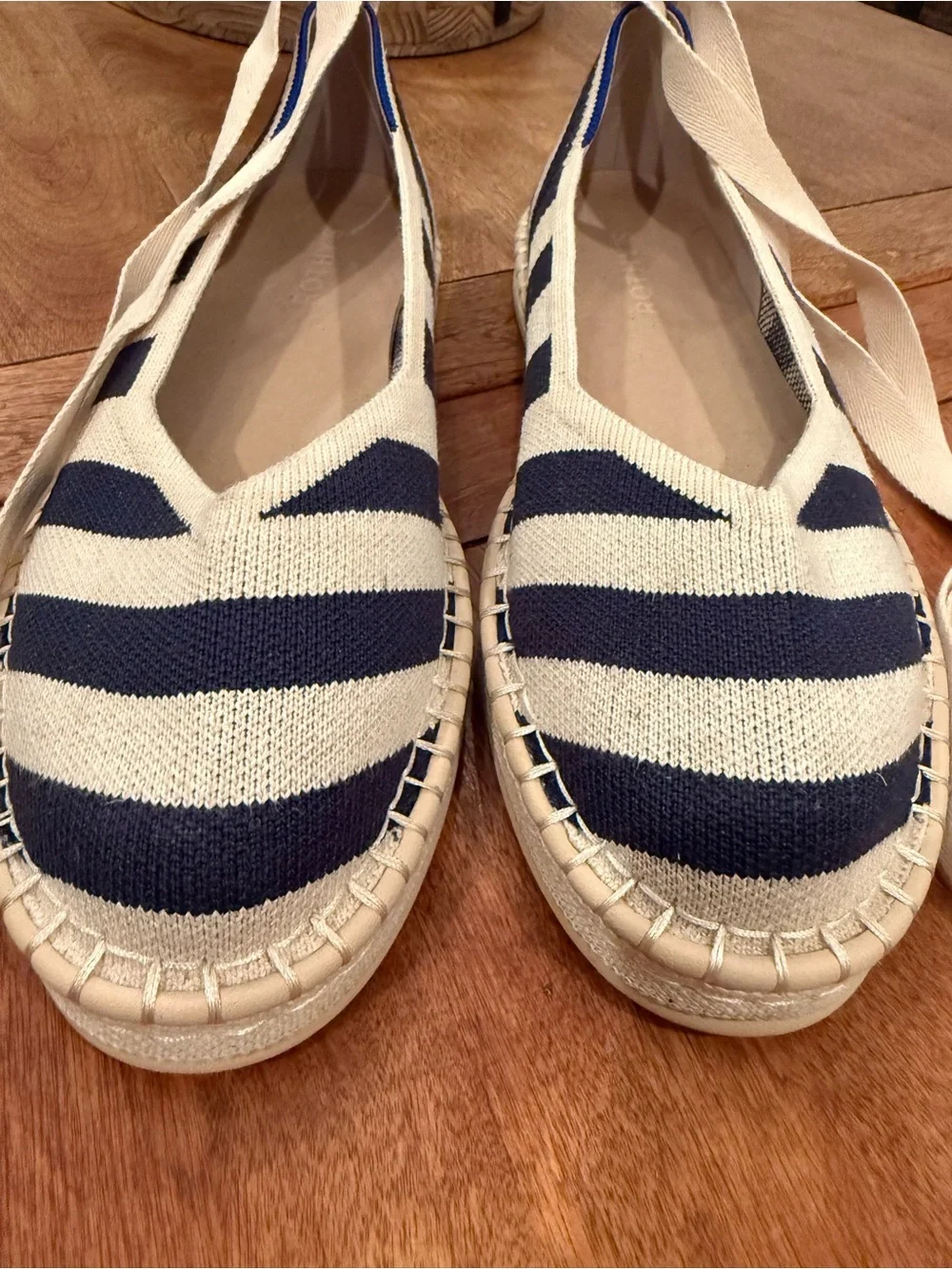 EUC Rothy’s The Espadrille Sailor Stripes | 10 | Removable Ankle Ties | Navy